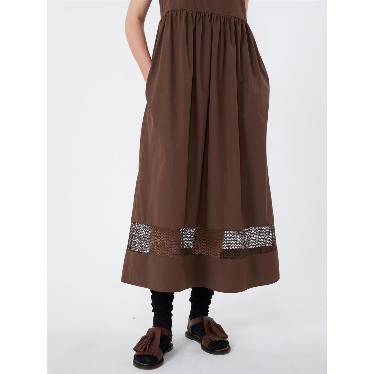 Max Mara Wkdgola Ermeløs kjole i Bomullspoplin Sjokolade