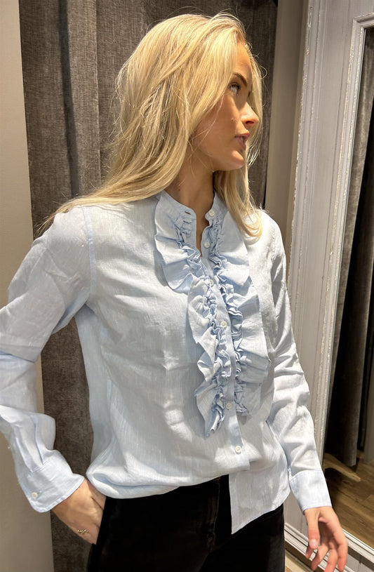 Stenstrøms Hillary Lyse blå linbluse med volanger - ZhosLaila