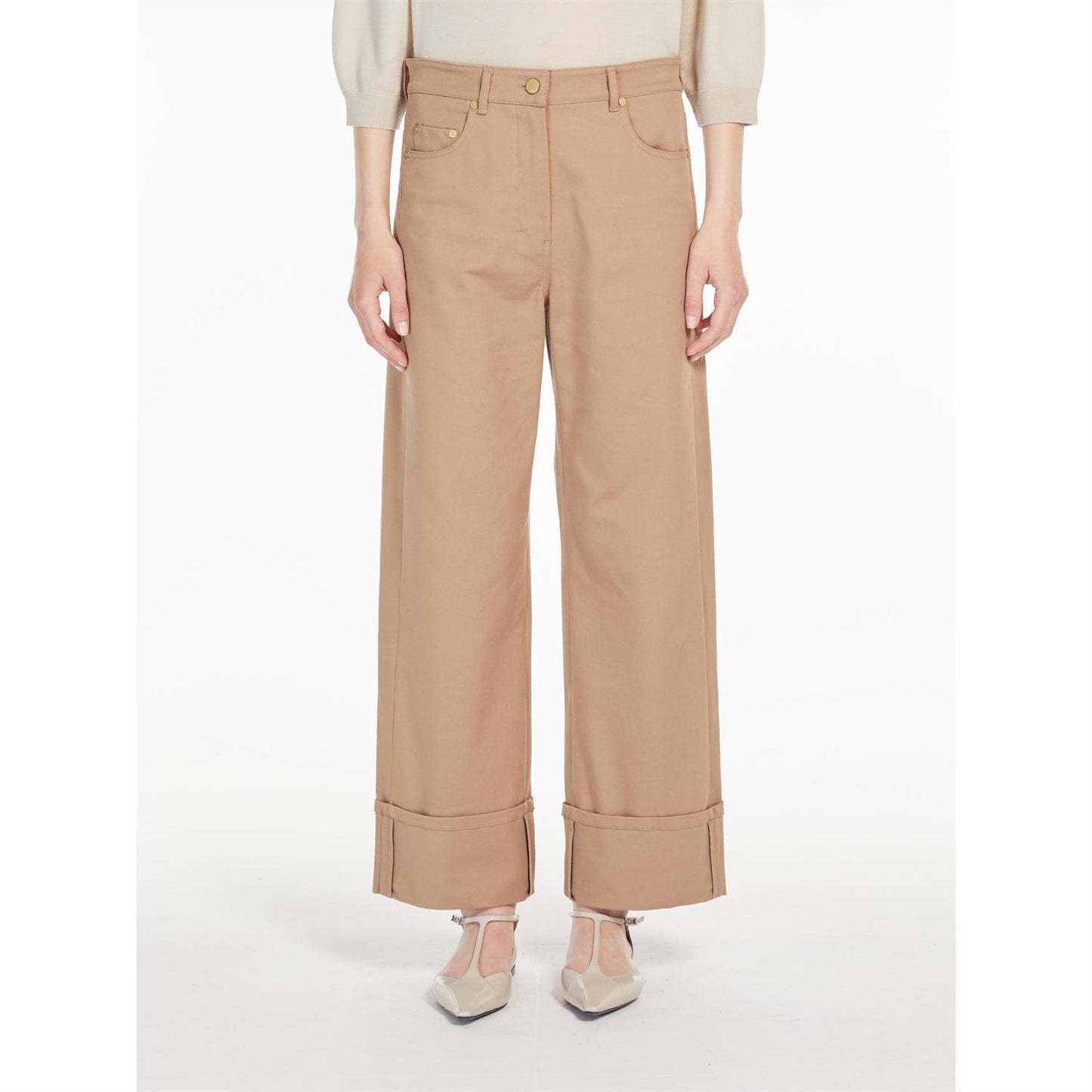 Max Mara Cervia Stretch bukse i bomull og bull Beige - ZhosLaila