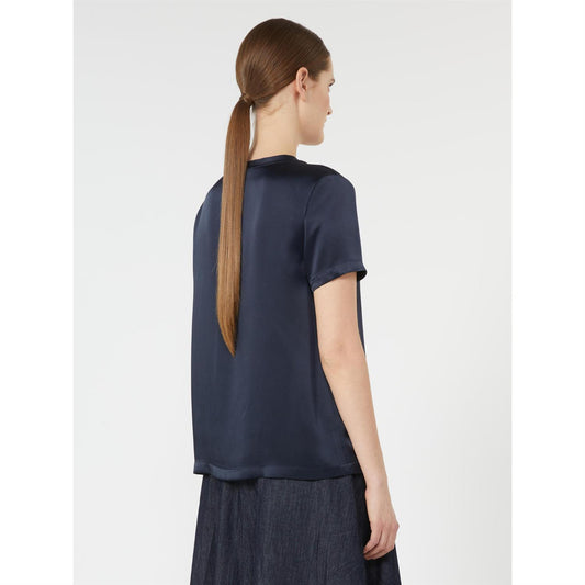 S Max Mara Rebecca T-skjorte i viskose-sateng Midnattblå - ZhosLaila