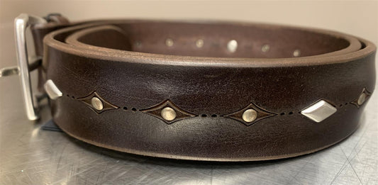 Bull Soft inngravert skinnbelte med pigger 3,5 cm BRUN - ZhosLaila