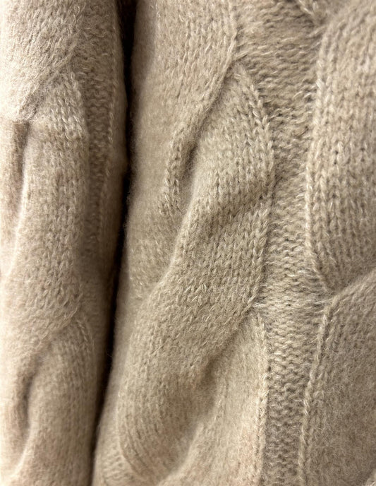 Allude Pullover V-hals og flettestrikk Beige - ZhosLaila