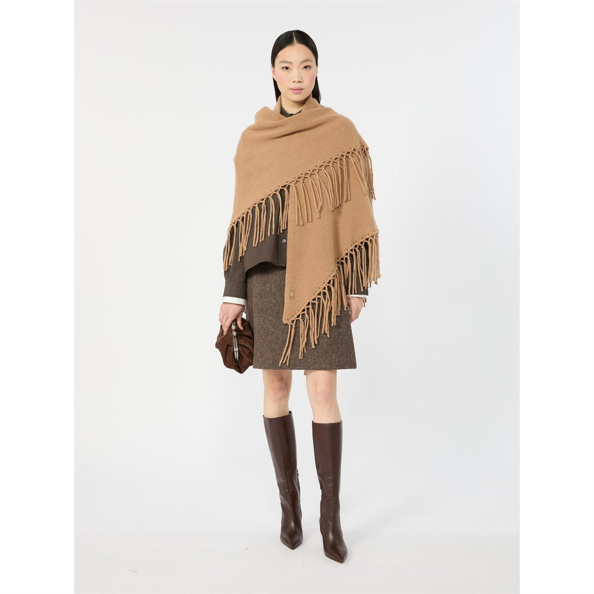 Max Mara Tornado frynset ullsjal Kamel