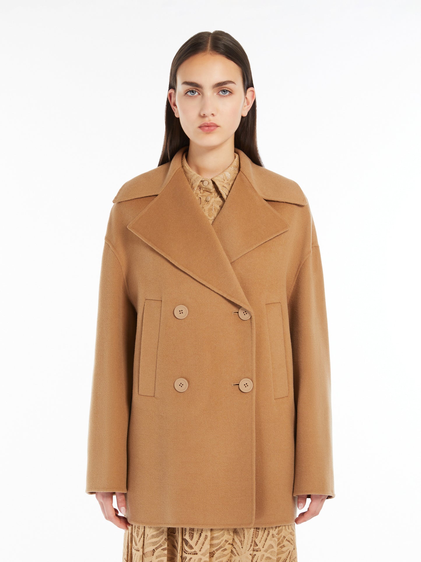Max Mara Studio Spadino Ull, kashmir og silke ertefrakk Camel