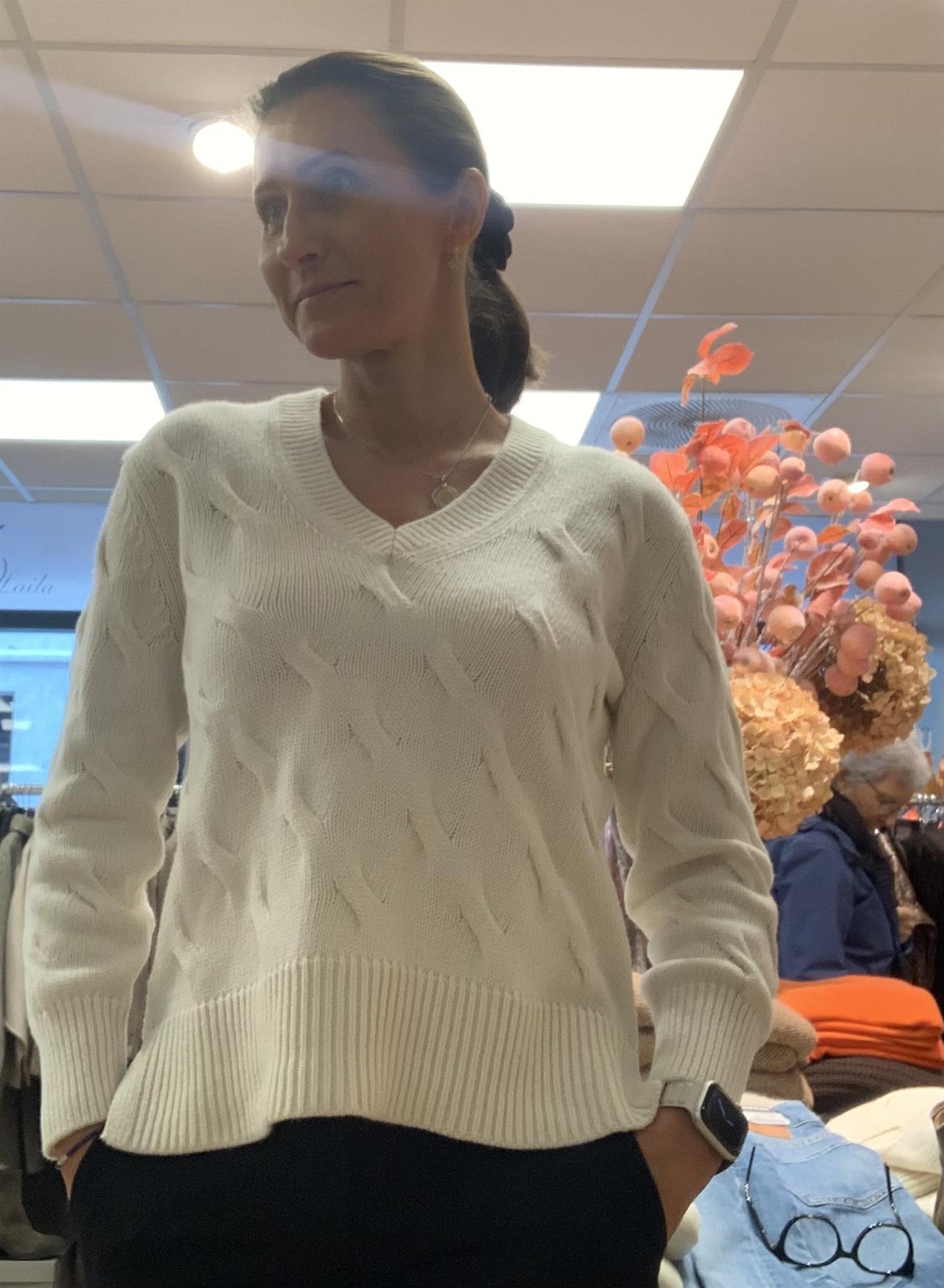 Gran Sasso Donna V-genser Off-White - ZhosLaila