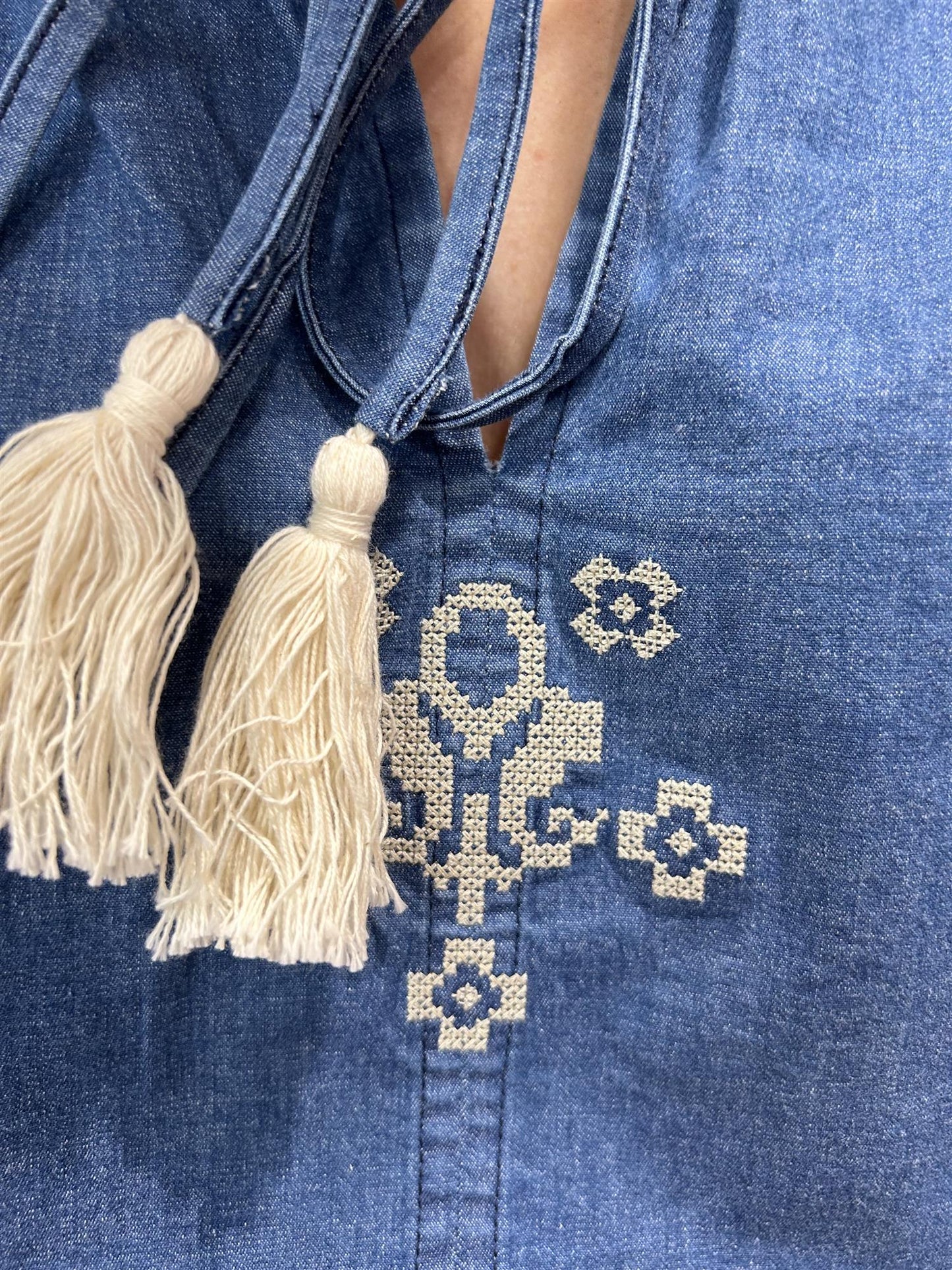 Shaft Blusa Mousse vanlig Shambray stretch Blå denim