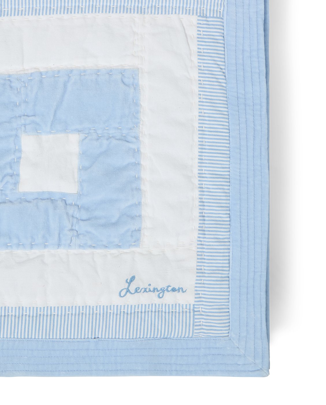 Lexington Home Quiltet patchwork sengeteppe i økologisk bomull Blå/hvit 160x240cm