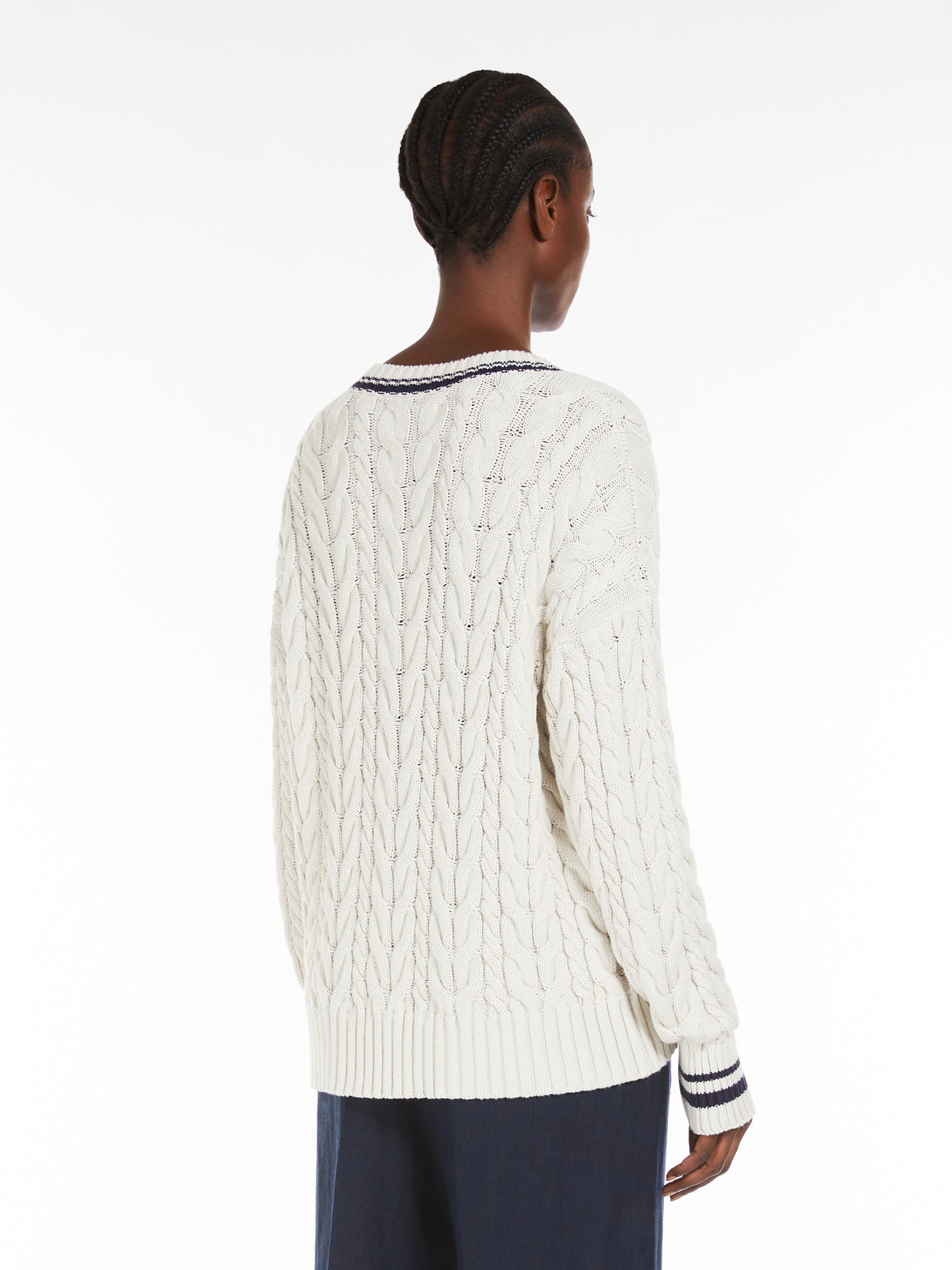S Max Mara Gemma Jacquard genser med V-hals i bomull Ecru