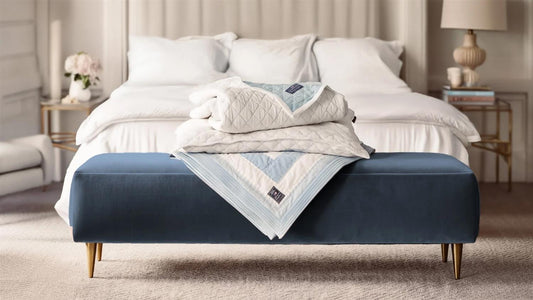 Lexington Home Quiltet patchwork sengeteppe i økologisk bomull Blå/hvit 160x240cm