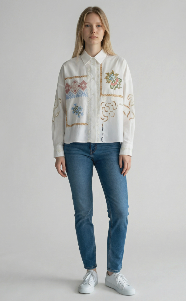 Max Mara Wkdfonte Bomullsbluse med blonder og broderier Hvit