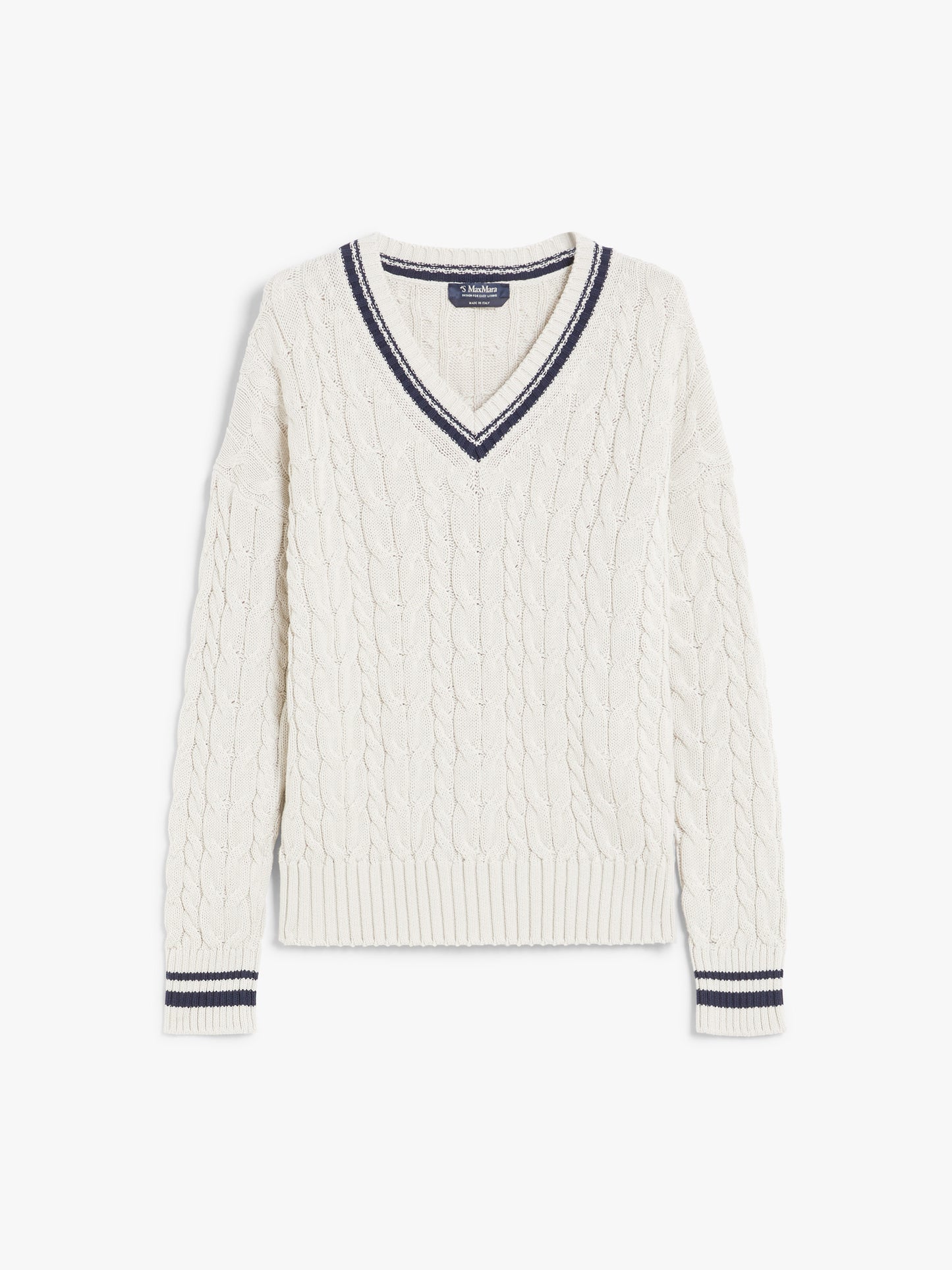 S Max Mara Gemma Jacquard genser med V-hals i bomull Ecru