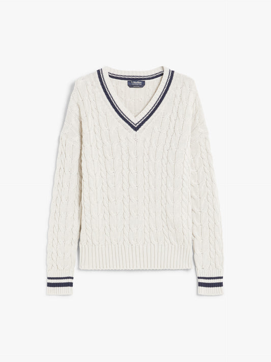S Max Mara Gemma Jacquard genser med V-hals i bomull Ecru - ZhosLaila