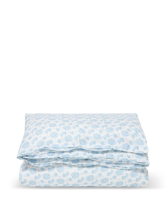 Blomsterprintet sengesett i bomullssateng Blå/hvit 140x220cm
