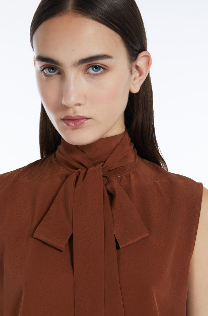 Max Mara Studio Lira Crêpe de Chine topp med sløyfe - ZhosLaila