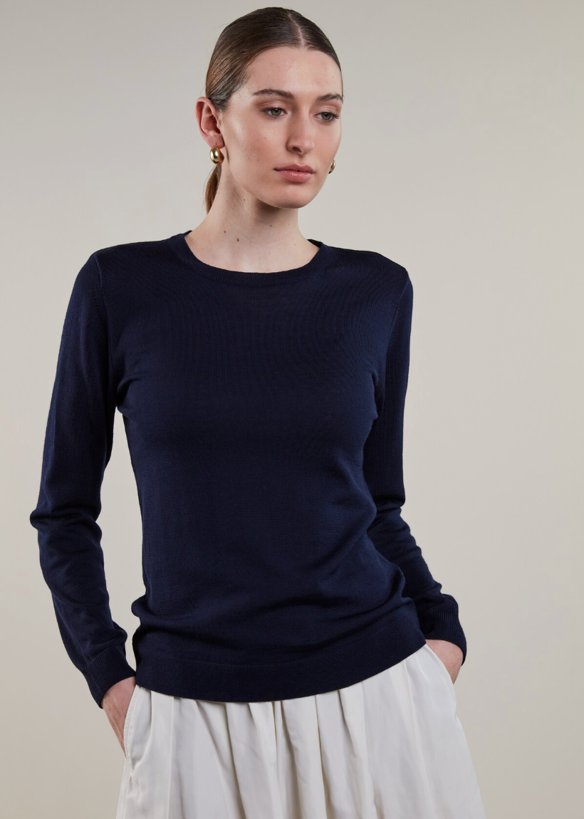 Signe Navy Merino Crew Neck - ZhosLaila