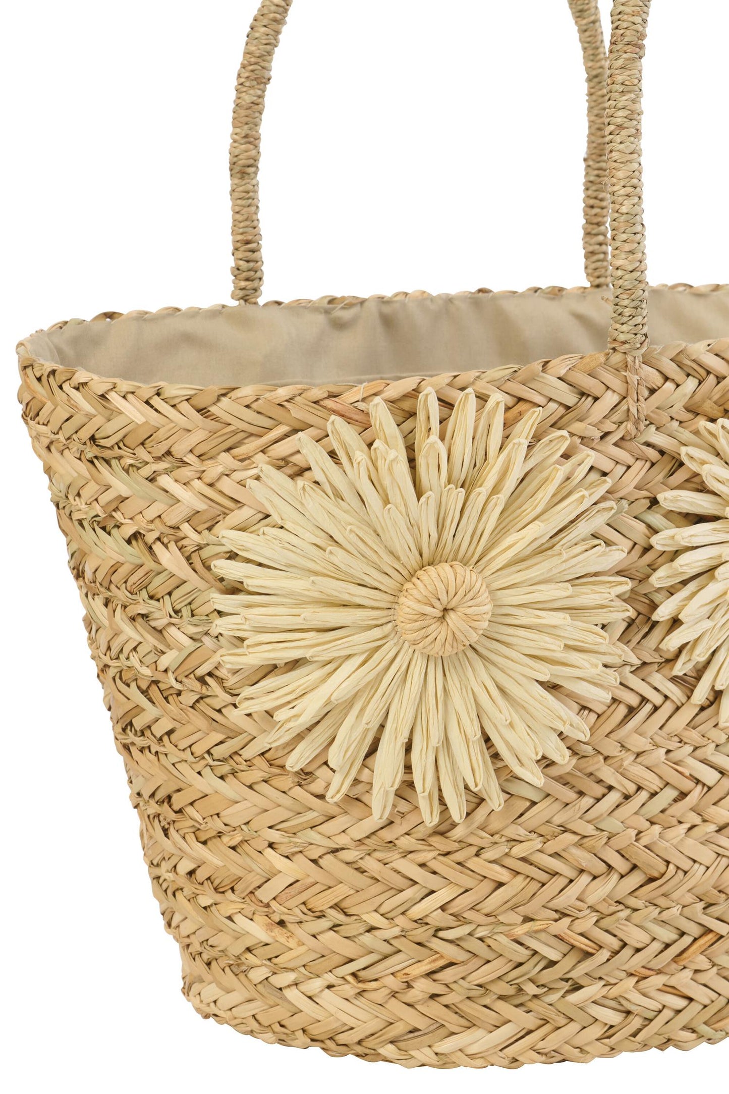 J-Line veske Sunflower Seagrass Natural lyse blomster
