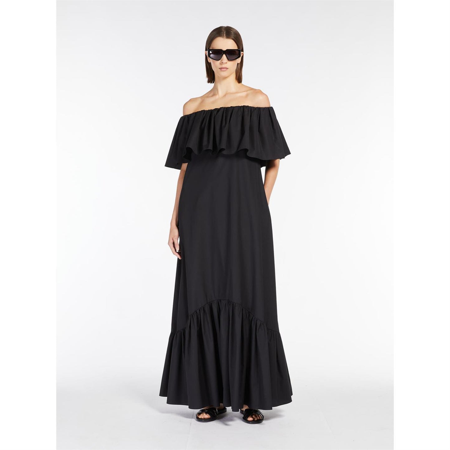 Max Mara Studio Petali Poplin Off-the-skulder kjole Sort - ZhosLaila