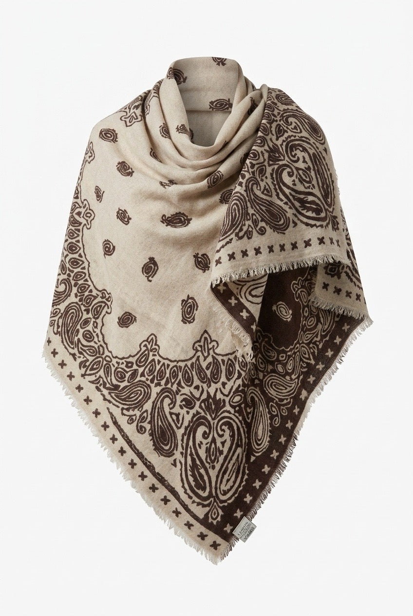 Mouleta Cashmere skjerf Brunt mønster på beige bunn