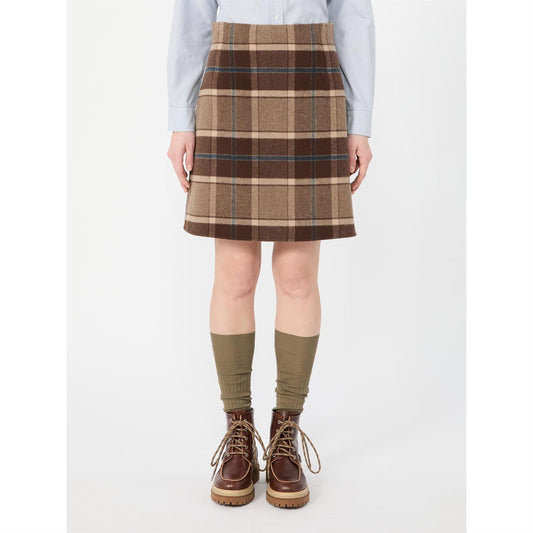 Max Mara Pesche kort rutete ullskjørt Brun