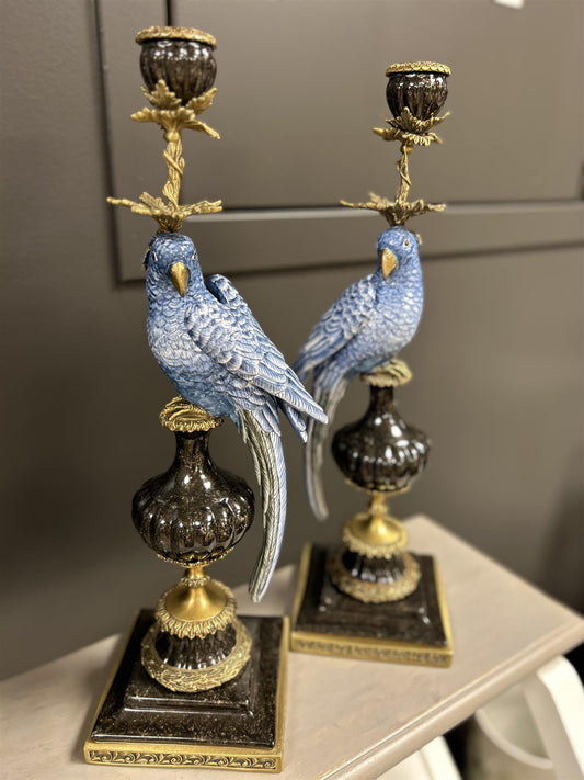 Candleholder Parrots Sq.base BLÅ SETT - ZhosLaila
