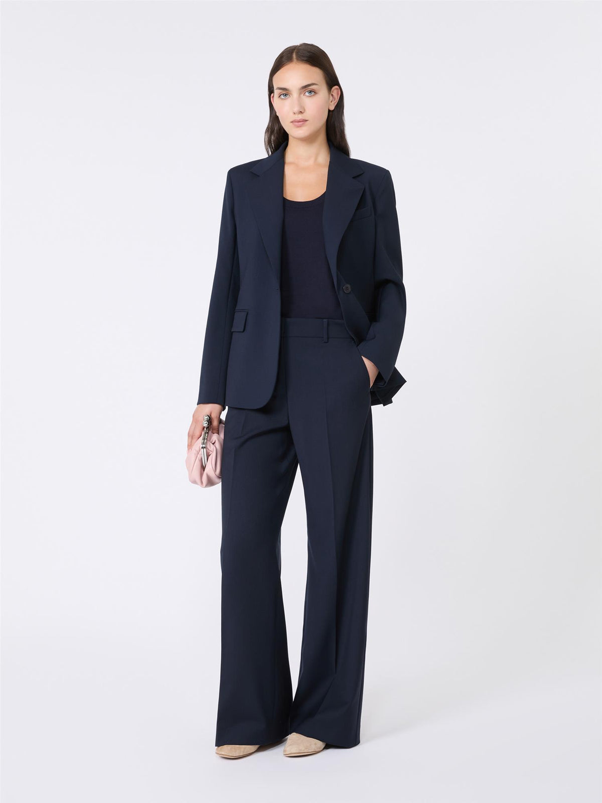 Max Mara Lamine Blazer i naturlig stretchull Mørkeblå