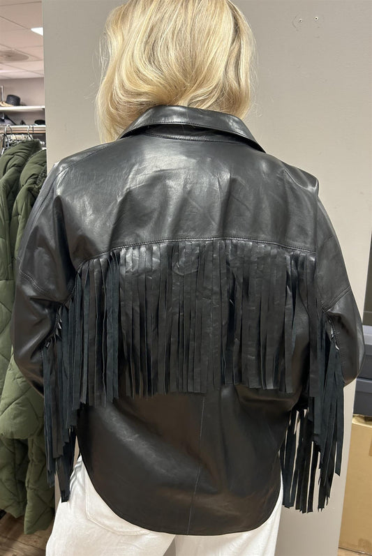 Møller Pels Skinn jakke med frynser Sort - ZhosLaila