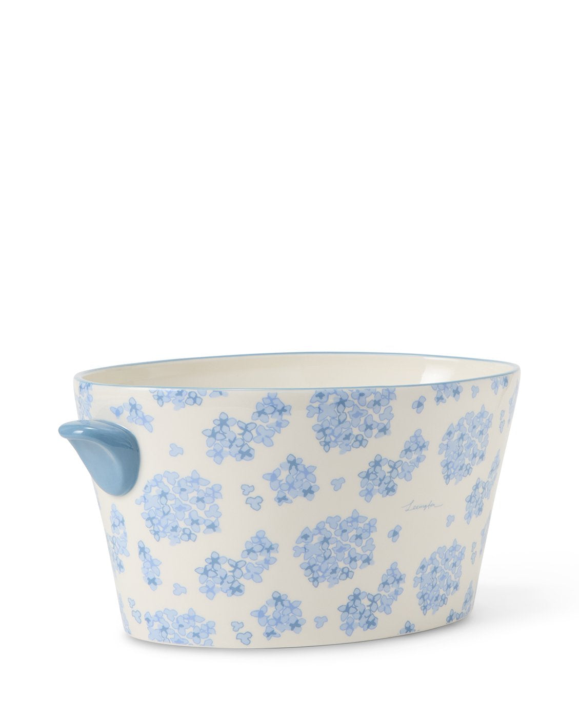 Blomsterpotte med hank i steintøy Blå/hvit Ø:30cm