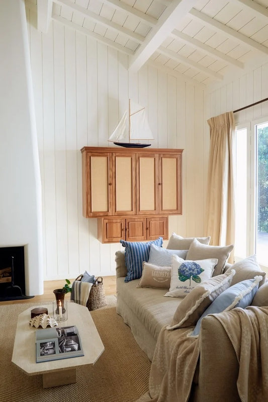 Lexington Home Stripet putetrekk i organisk bomull med muslingkant Blå 50X50cm