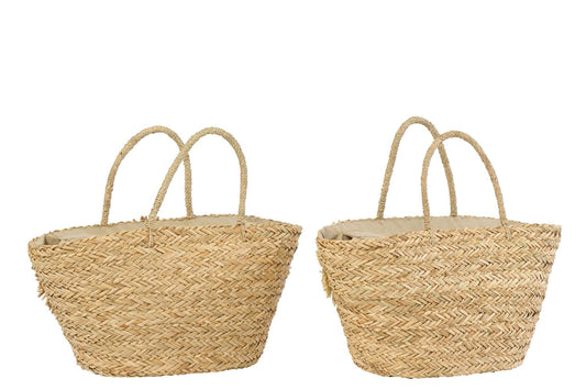 J-Line veske Sunflower Seagrass Natural lyse blomster