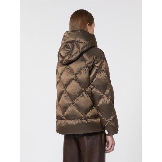 Max Mara Vannavvisende dunjakke i kanvas med belte Hasselnøttbrun