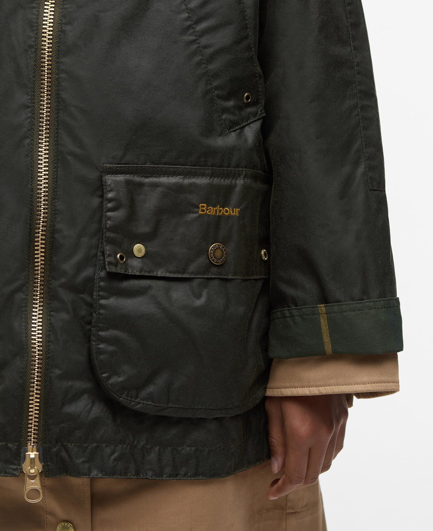 Barbour Raelynn vokset jakke Oliven - ZhosLaila