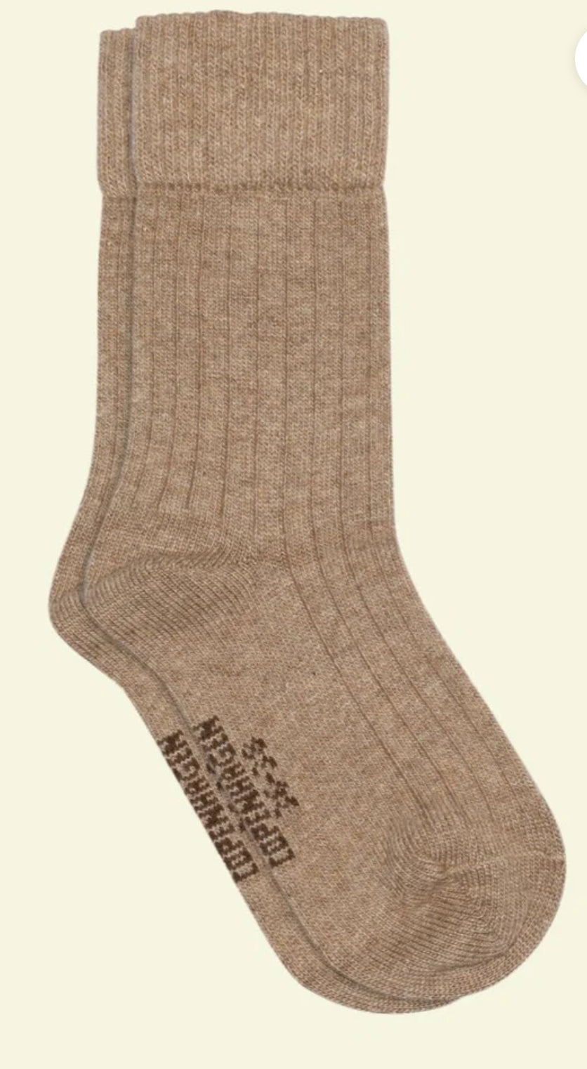 Wool Rib Beige sokker Str 36-38