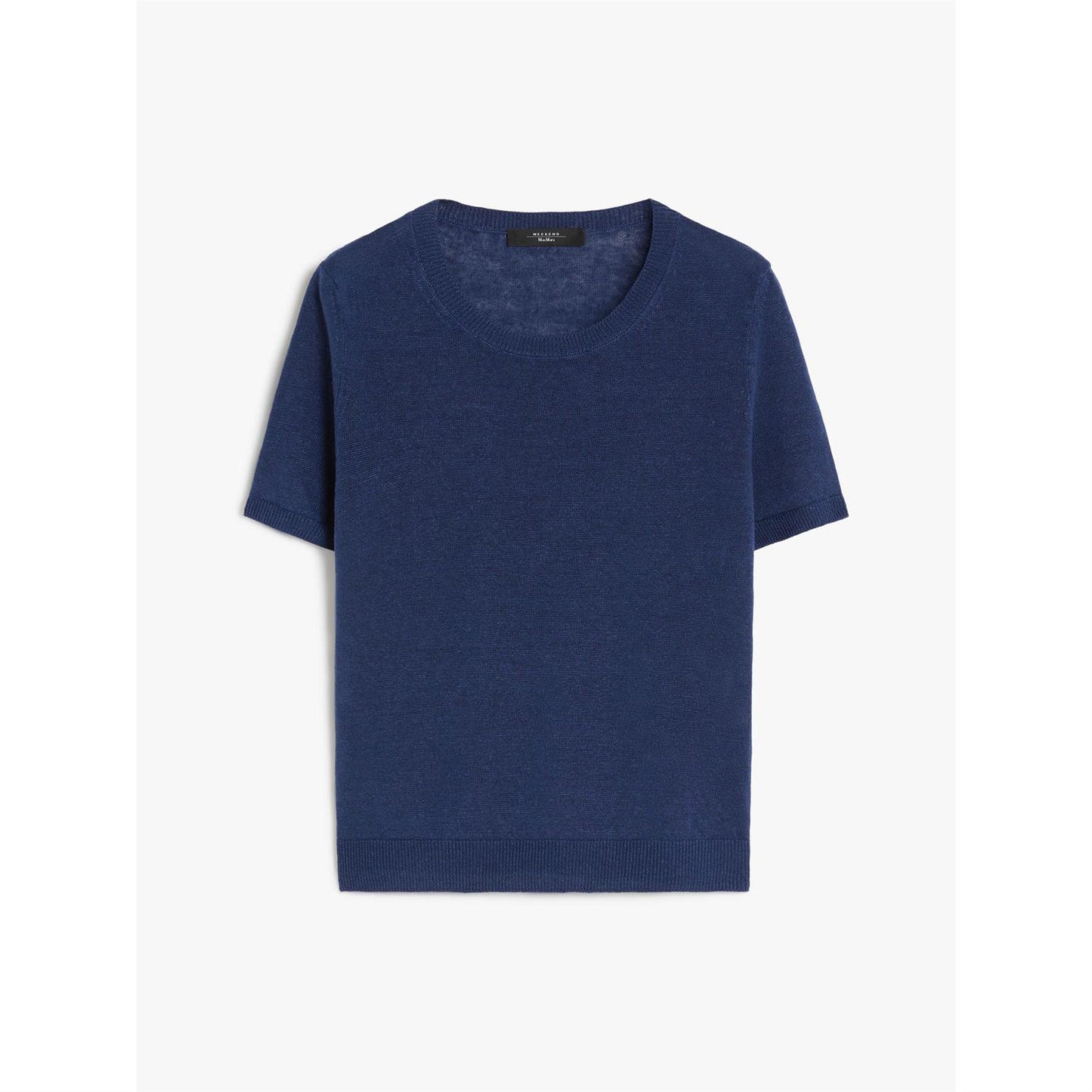 Max Mara Weekend Myk Lin Strikket Ribbet T-skjorte Blå - ZhosLaila