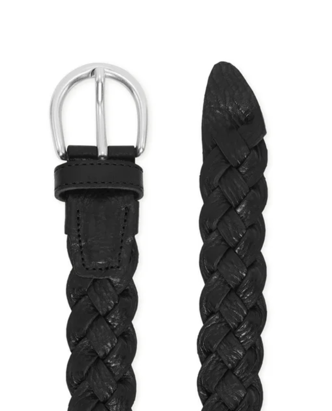 Flettet skinn belte 2cm Sort