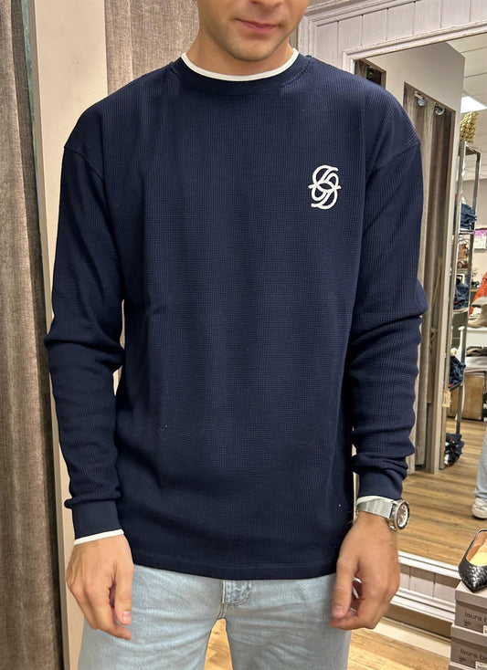 Drôle de Monsieur Le Shirt Waffle herregenser Marineblå - ZhosLaila