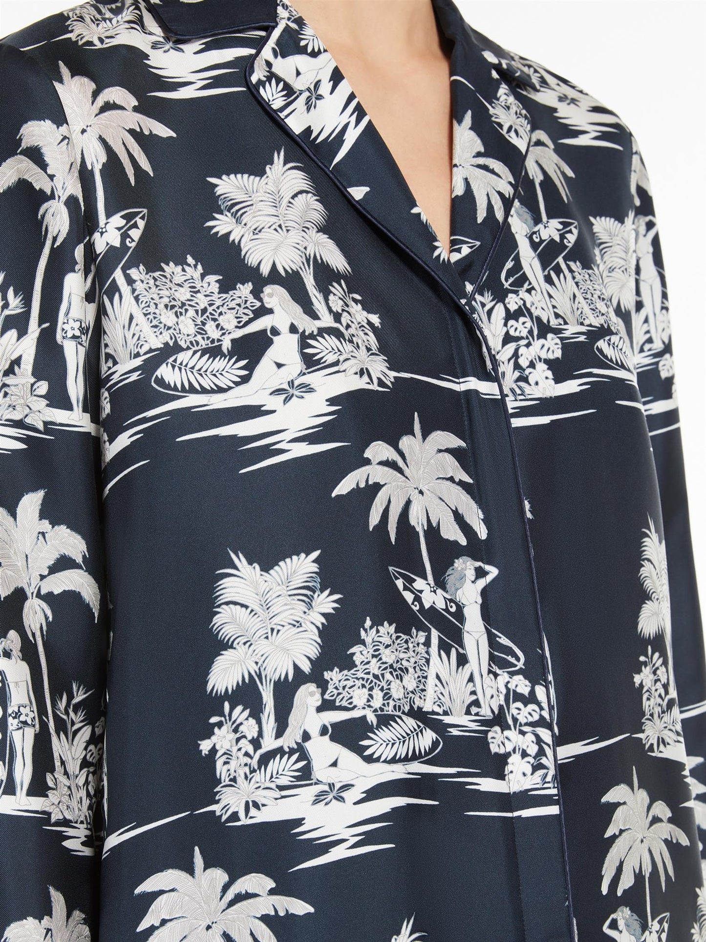 Max Mara Dionigi skjorte i silke med trykk Midtnattblå - ZhosLaila