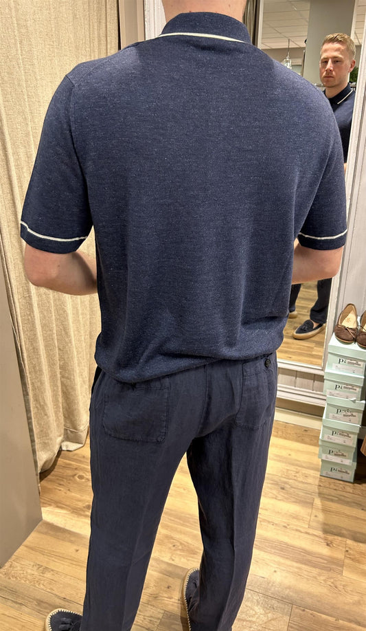 Altea herre Polo i strikket lin Mørkeblå - ZhosLaila