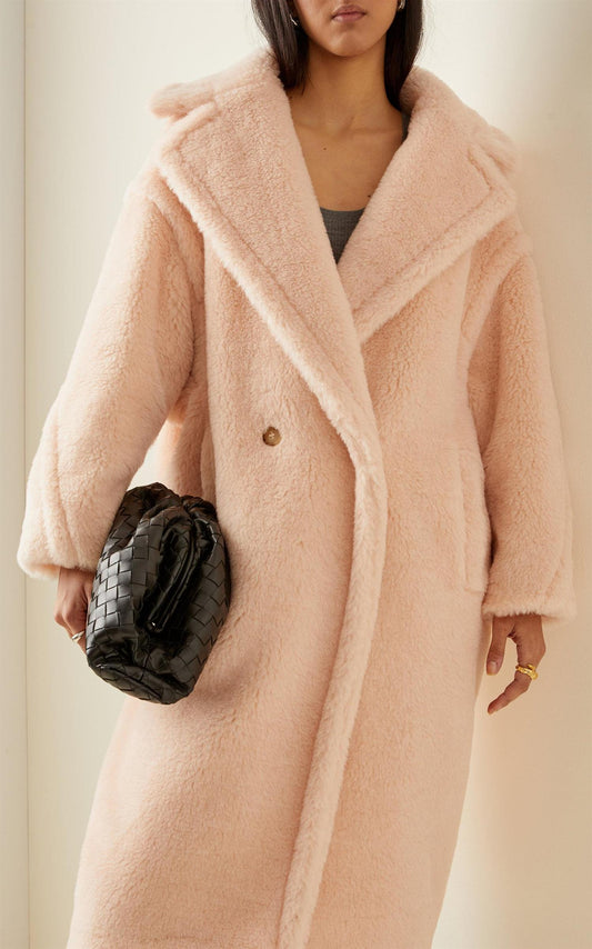Teddybjørn-ikonfrakk i alpakka og ull Lys Rosa - ZhosLaila