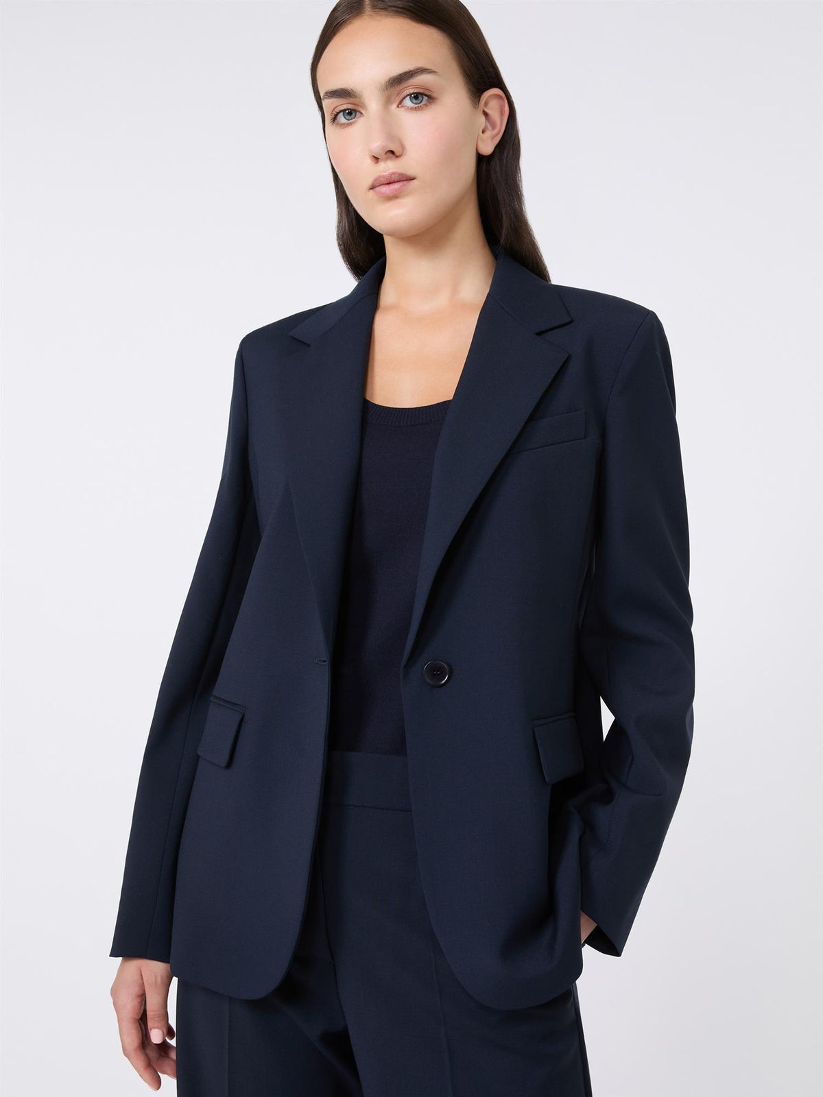 Max Mara Lamine Blazer i naturlig stretchull Mørkeblå