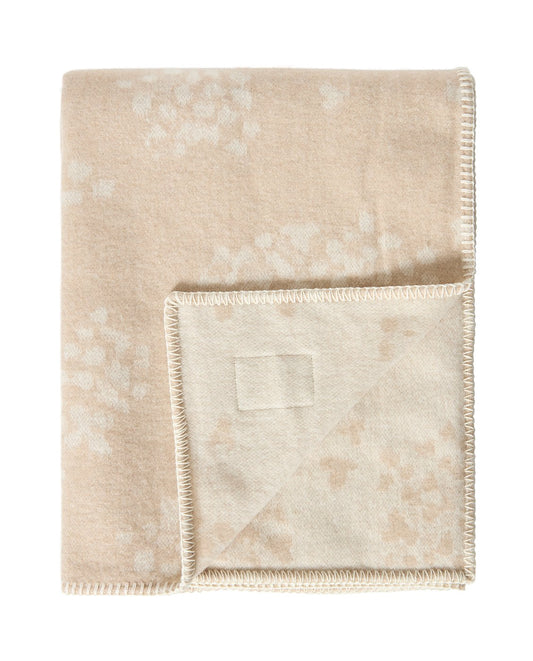 Blomster jacquard pledd i resirkulert ull Beige 130x170cm