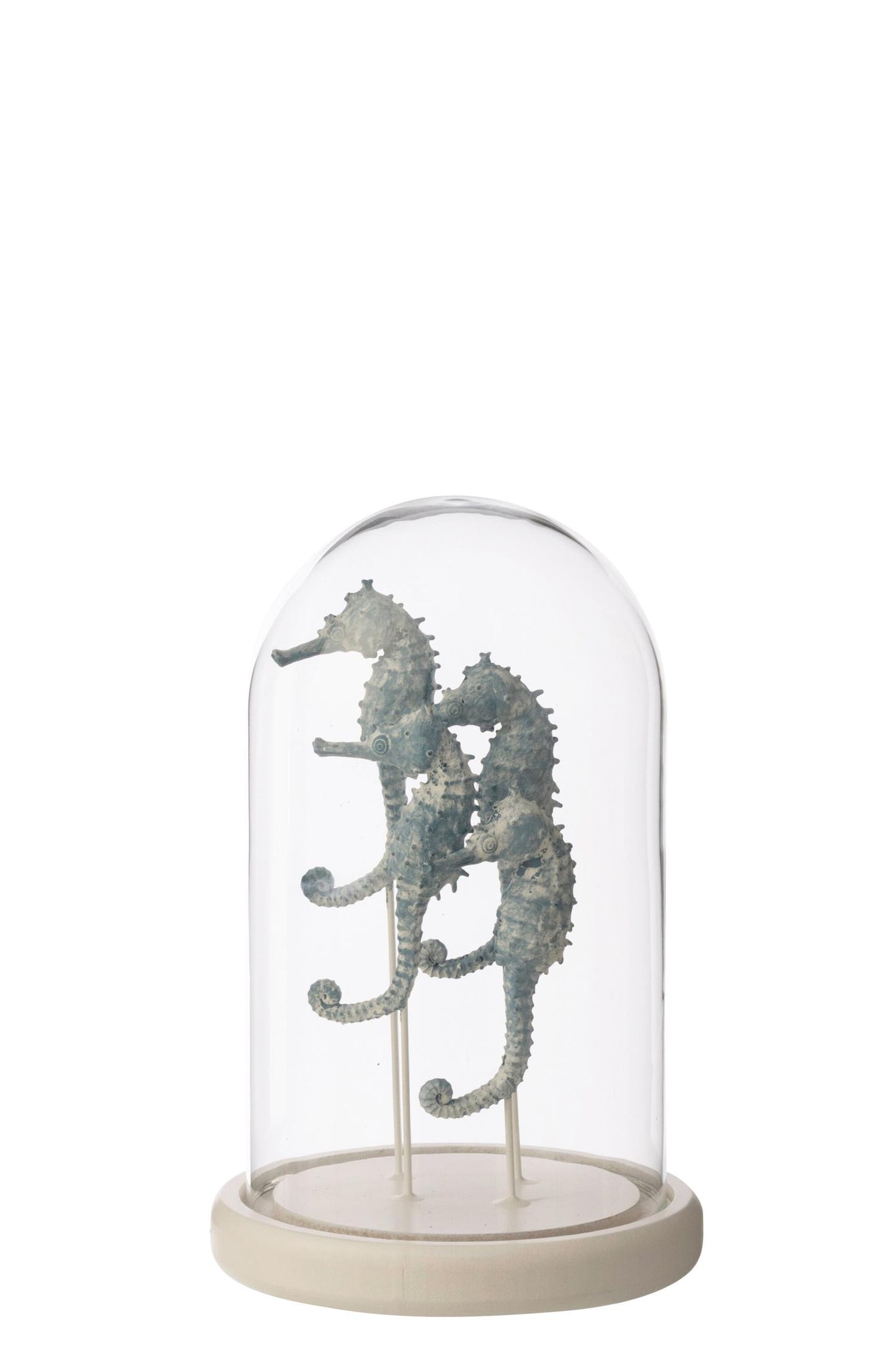 Dekorativ klokkekrukke sjøhest glass hvit/blå stor H:26cm