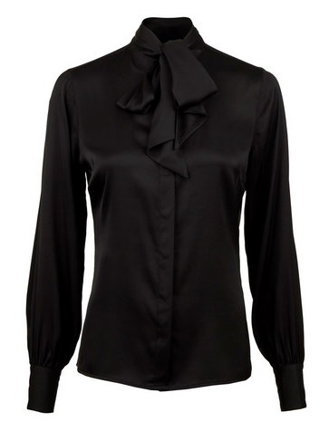 Silkebluse med knyting sort