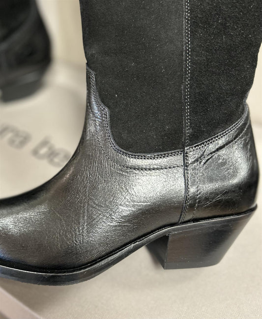 Høy sort støvlett med 2 skinntyper - ZhosLaila