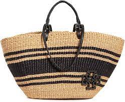 Tory Burch Ella Striped Straw Small Basket - ZhosLaila