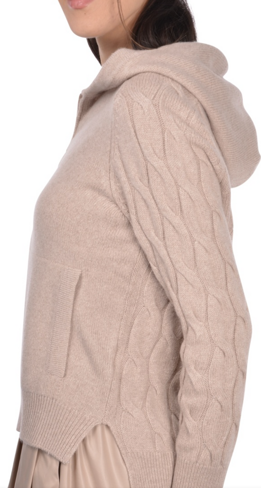 Gran Sasso Cashmere Zip Bomber Hettegenser/jakke Lys Beige - ZhosLaila
