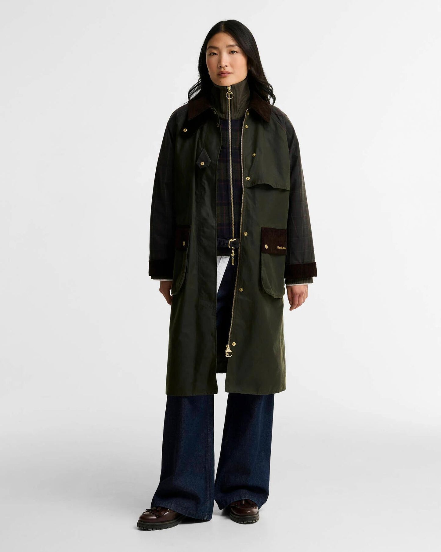 Barbour Kirklees rutete vokset jakke Oliven