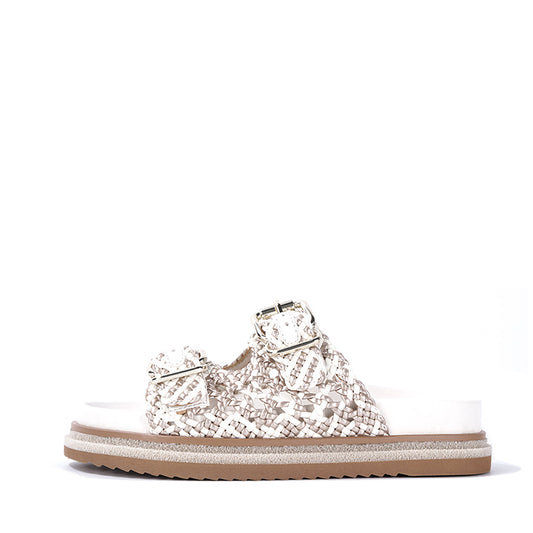 Sandal i hvitt og gull