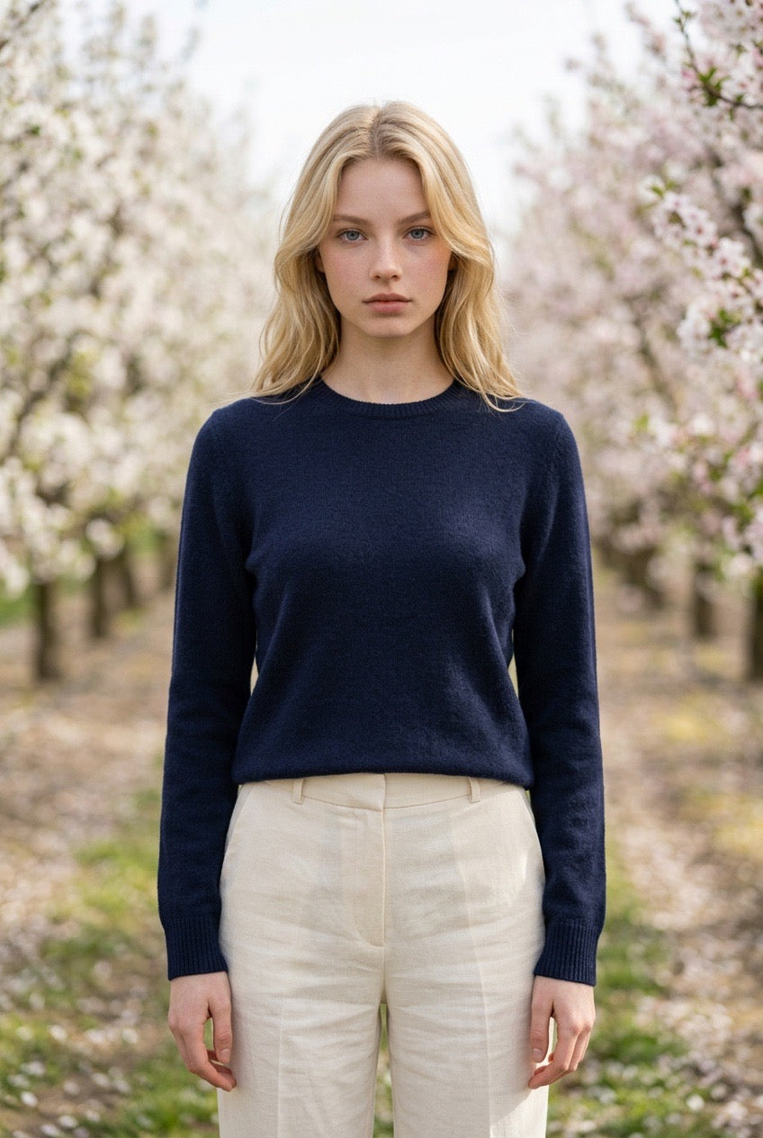 Henderson Cashmere genser med rund hals og ledig passform Blå