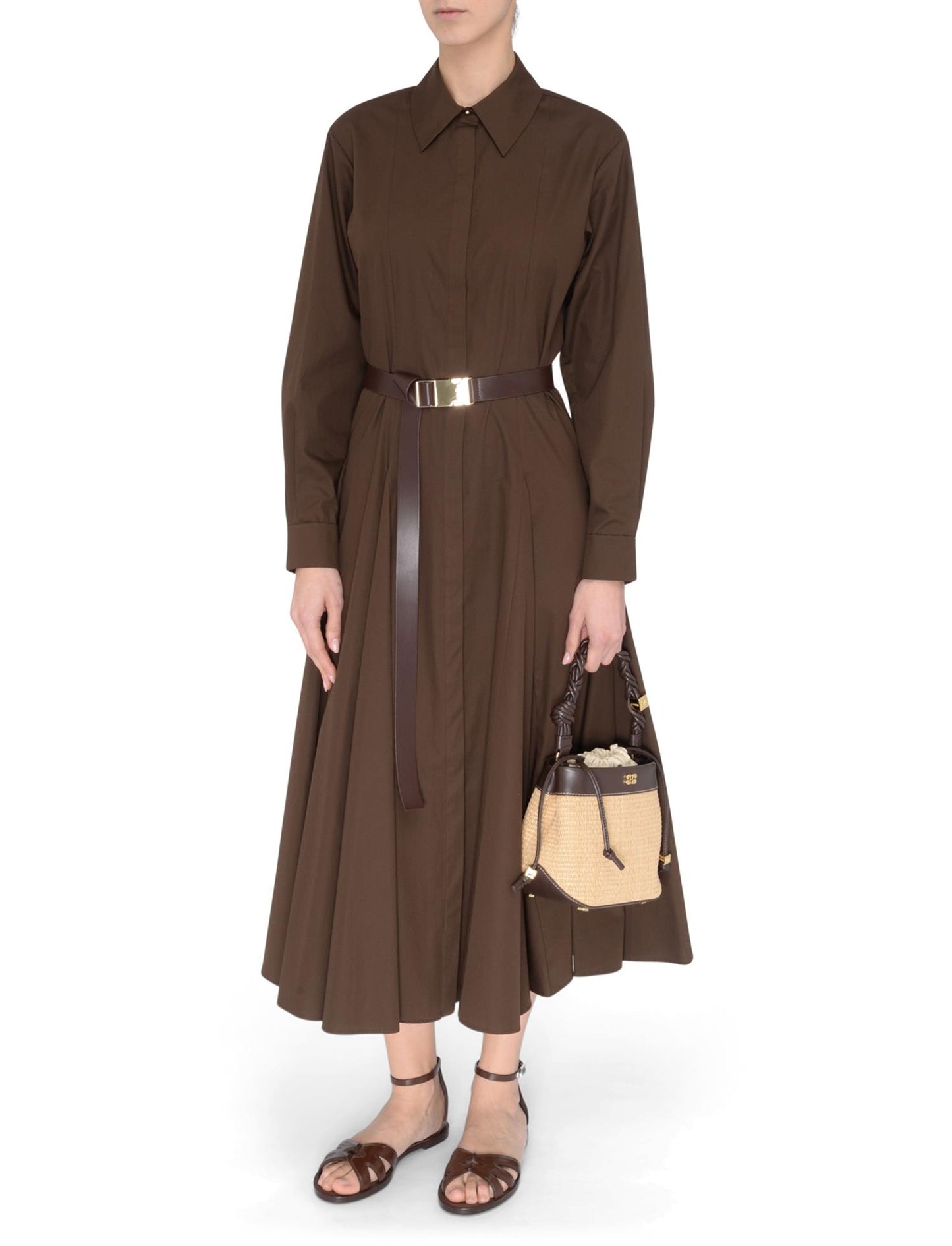 Max Mara Studio Dancing Bomullsskjortekjole Brun