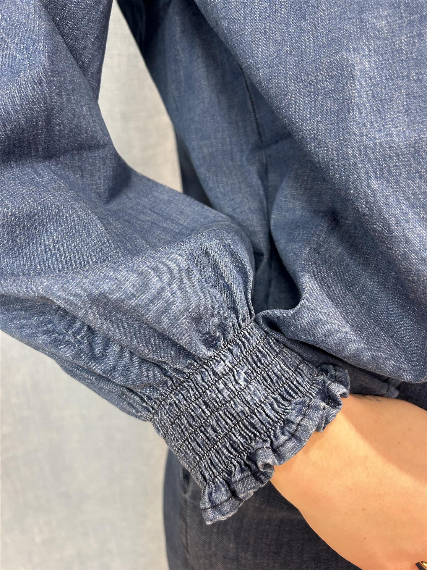 Shaft Blusa Mousse vanlig Shambray stretch Blå denim